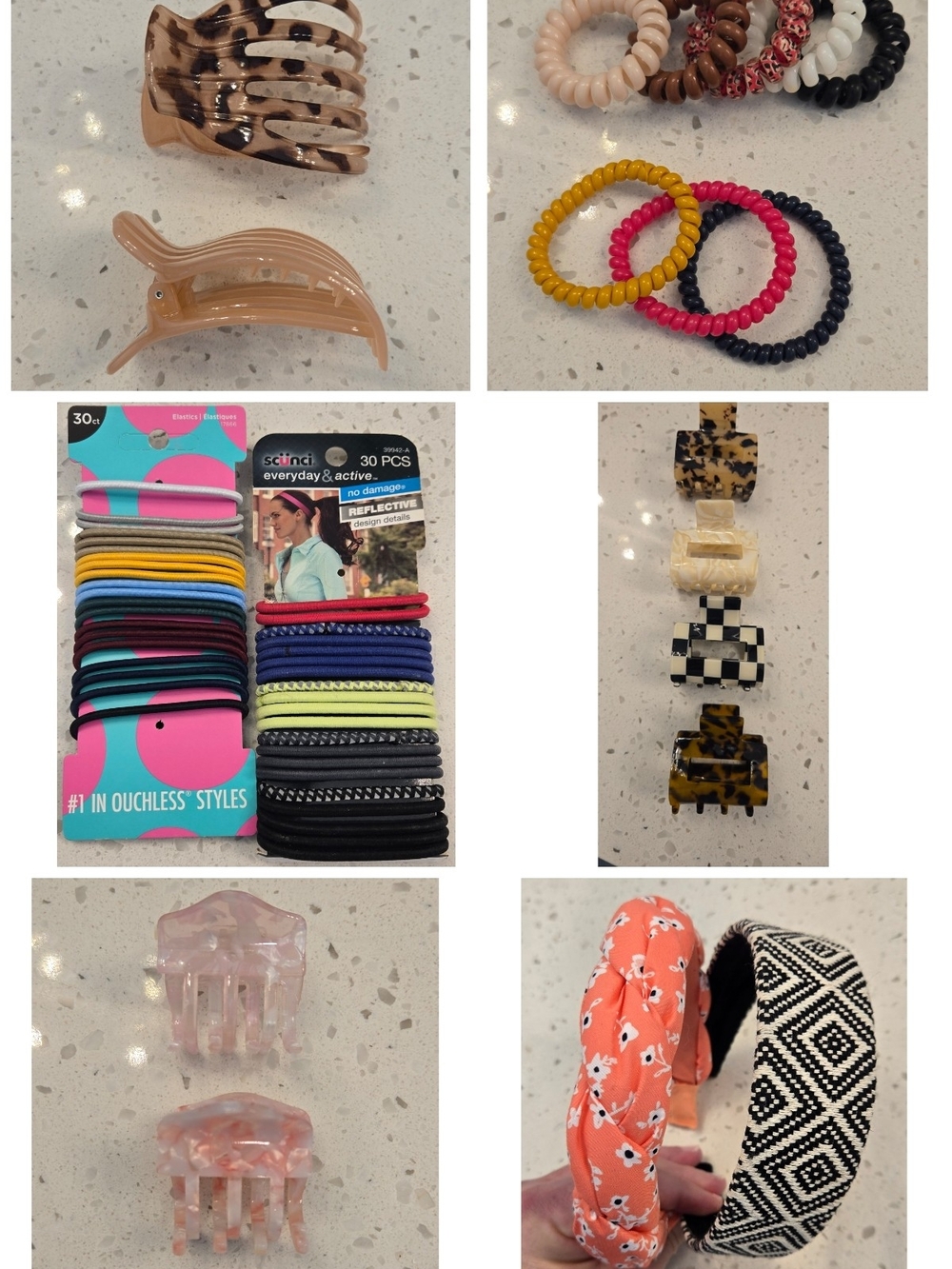 Hair Accessory Bundle - Various Clips, Hair Ties, & Headbands